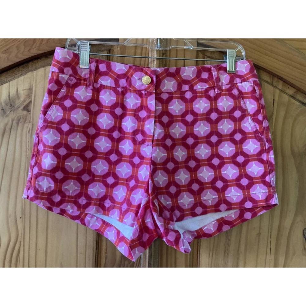 Macbeth Collection red pink circles geometric print chino shorts size L